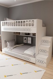 Resim MEDEFE HOME Ranza Modelleri, Mdf Korkuluklu, Cnc Desenli Junior Mona Ranzacom , 90*190 Ranza 