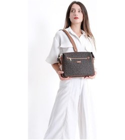 Resim Just Polo Lüks Tasarım Kadın 3 Gözlü Çapraz Postacı Ve Omuz Çantası 29x20cm Kahverengi Taba 