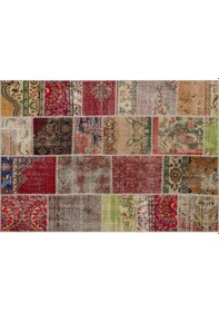 Resim Gerçek El Dokuma Eskitme Patchwork Halı 