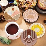 Resim 6 parça set, dairesel desen serisi yapay elmas boyama bardak altlığı seti DIY kristal parıltılı elmas boyama ahşap bardak altlığı, yetişkin ofis kahve matları, ev bardak altlığı el sanatları hediyeleri, Noel sürprizleri, doğum günü hediyeleri için uygun, başlangıç seviyesi için uygun, 10x10cm/3.94x3.94 inç 