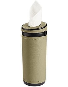 Resim Araba Mendil Tutucu - Bej, Evrensel Deri Pu Mendil Tutucu Çok İşlevli Silindirik Mendil Tutucu 