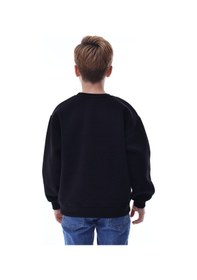 Resim Erkek Çocuk Sweatshirt %100 Pamuk Rahat Kalıp 5-10 Yaş Siyah 