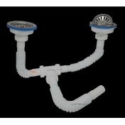 Resim Çöpmak Körüklü Sifon Çiftli Büyük Kafa Evye Sifonu Lavabo Gideri 1.kalite Izgaralı 