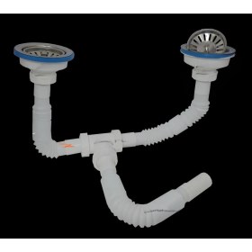 Resim Çöpmak Körüklü Sifon Çiftli Büyük Kafa Evye Sifonu Lavabo Gideri 1.kalite Izgaralı 