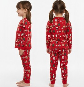Resim Kız Çocuk Hayvan Desenli Ve Kış Desenli 2'li Pijama Takımı Çok Renkli 
