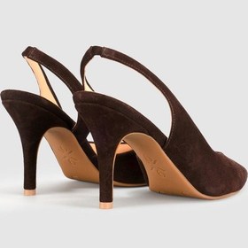 Resim Cabani Kahverengi Süet Hakiki Deri Slingback Stiletto Kadın Ayakkabı 