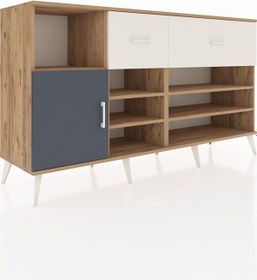 Resim Hyperion Konsol 6 Raflı 2 Çekmeceli Tek Kapaklı 176x44x99 Çam-an Çam-antrasit/aytaşı 