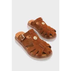 Resim Capone Outfitters Cheri Hakiki Süet Gladyatör Dolgu Topuk Kadın Terlik 