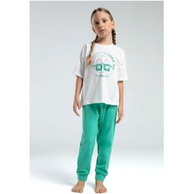 Resim Toontoy Kids Toontoy Kız Çocuk Önü Baskılı Pijama Takım Yeşil 