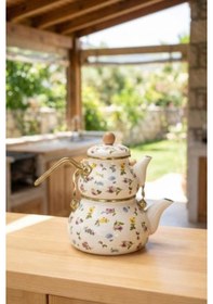 Resim Acar Petit Fleur Collection Tombul Emaye Çaydanlık Xap-10430 Beyaz 