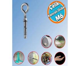 Resim Kancalı Çelik Dübel Salıncak Tavan Boks Torbası Avize Asma Aparatı Asacağı M6 Kapalı Ağız Kanca 5 Ad 