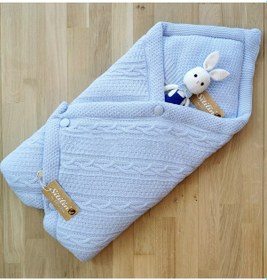 Resim Erkek Bebek Mavi Kundak Battaniyesi Triko Set Stl4616 Beyaz - Fuşya 