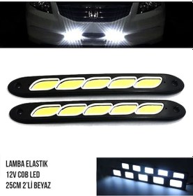 Resim Oto Gündüz Farı Sis Lambası Led Ultra Beyaz Elastik 25cm 2li 