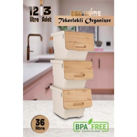 Resim 3lü Tekerlekli Patateslik Soğanlık Oyuncak Kutusu Sebzelik Patates Soğan Kovası Sepeti Motek 36 Lt 