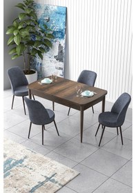 Resim Canisa Concept Zen Serisi 80x132 Mdf Açılabilir Barok Ahşap Desen Masa Takımı Ve 4 Füme Sandalye Masa Barok Ahşap Desen 4 Füme Sandalye 