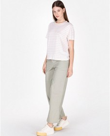 Resim Colin's Colins Regular Fit Yuvarlak Yaka Çizgili Kadın Bej Kısa Kol Tişört Cl1073916 Q1.v1 Beı Bej 