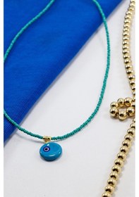 Resim El Yapımı Cam Turkuaz Asimetrik Nazar Boncuğu Turkuaz Kum Boncuk Çok Renkli 