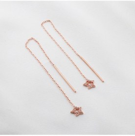 Resim Yıldız Zirkon Taşlı Rose Gold Kaplama Gümüş Zincir Küpe 