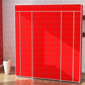 Resim Beyaz Pazar Bez Dolap Süper Metal Profilli Gardırop Portatif Dolap Kırmızı 