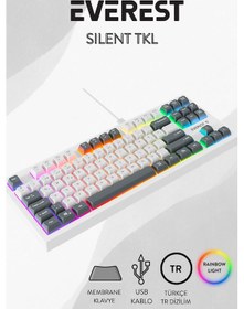 Resim Everest Kb-98 Sılent Tkl Beyaz/gri Mavi Rainbow Q Membrane Klavye 