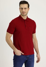 Resim Koyu Kırmızı Polo Yaka Regular Fit Nakışlı Pamuk Tişört 