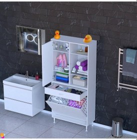 Resim Modilayn Afra 70x173x32,5cm 1 Çekmece, 2 Göz Sepet, 1 Kapak, 6 Raf Dar Alan Banyo Dolabı Beyaz 