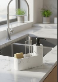 Resim Marmo Sıvı Sabunluk Gerçek Mermer Beyaz Açık Gri - Beyaz 