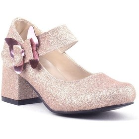 Resim Pudra Işıltılı Kelebekli Kız Çocuk Topuklu Ayakkabı Pudra 