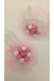 Resim CAN BUTİK Pembe Tüllü Çiçekli Anne Bebek Tac Ve Bandana Set 