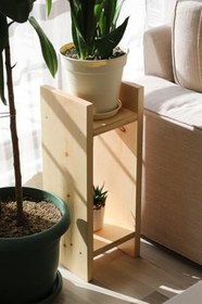 Resim Doğal Ahşap Dergilik, Çiçeklik, Kitaplık, Dekoratif Raf 3 Farklı Ölçü 75 cm 60 cm 45 cm İki Raflı (orta) 