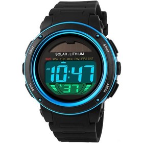 Resim Jeemson Skmeı Unisex Spor Saatleri - Su Geçirmez Dijital Kol Saati, Güneş Enerjisi Yardımcı Besleme, Mavi Çok Renkli 