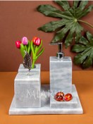 Resim MIARIK DESIGN & DEKORASYON Dekoratif Mermer Düz Kare 5 Li Banyo Seti Takımı 