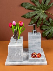 Resim MIARIK DESIGN & DEKORASYON Dekoratif Mermer Düz Kare 5 Li Banyo Seti Takımı 