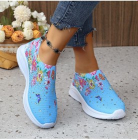 Resim Gökyüzü Mavisi İlkbahar Ve Sonbahar Avrupa Ve Amerikan Renk Bloklu Sığ Ağızlı Spor Tembel Yuvarlak Burunlu Kadın Sneaker 56490542 Mavi 
