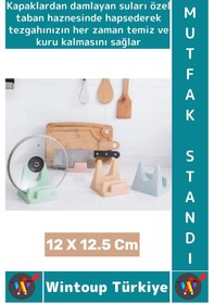 Resim Mutfakstandı Özel Su Tutucu Hazneli Tabak Tencere Kapağı Kesme Tahtası Tutucu Pratik Mutfak Standı 