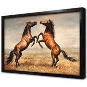 Resim Şaha Kalkmış İkili At Çerçeveli Mdf Tablo-171202 