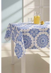 Resim Rivaistanbul Alaçatı Mavi Çini Desenli Masa Örtüsü, Sofra Bezi, Piknik Örtüsü 
