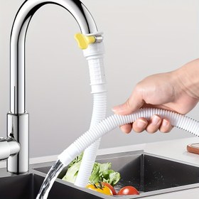 Resim Esnek Beyaz Su Kılavuzu Hortumu Sarı Bağlantı Parçasıyla - Temel Mutfak Lavabo Aksesuarı, Bükülebilir ve Uzatılabilir Drenaj Borusu Çamaşır Makineleri ve Klima için 