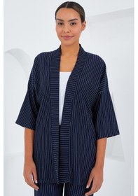 Resim Bigdart 6661 Kadın Çizgili Kimono İkili Takım - Lacivert 001 