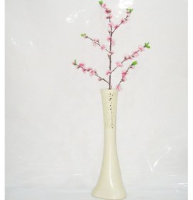 Resim 60 Cm Krem Rengi İşlemeli Vazo Pembe Bahar Dalı 