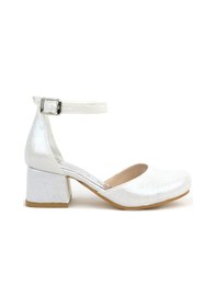 Resim Hapshoe Merida Sedef Parlak Simli Kalın Topuklu Kız Çocuk Topuklu Ayakkabı Ekru 