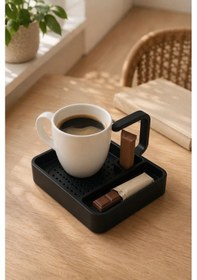 Resim Kahve Sunum Tepsisi Çok Bölmeli Masa Üstü Organizer Kupa Fincan Standı Pla 12.5x11x7 Cm Siyah 
