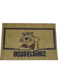 Resim Hoşgeldiniz Yazılı Kedi Desenli Kauçuk İç Ve Dış Kapı Önü Paspası 