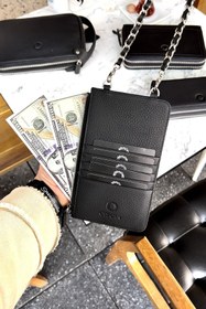 Resim CüzCan Reina Kadın Siyah Hakiki Deri Telefon Bölmeli Cüzdan Omuz Çantası 