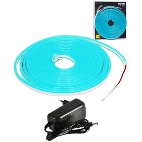 Resim Powerr Led Aydınlatma 5 Metre 12 Volt 6x12 Mm Esnek Turkuaz Neon Led 3a Plastik Adaptör Set 
