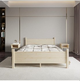 Resim Melodi Model Vernikli Ahşap Karyola Ve İki Komodin Set-160 180 x 200 CM 