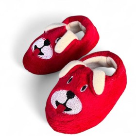 Resim AkınalBella bebek kırmızı köpek figürlü peluş kaydırmaz taban ev ayakkabısı panduf 