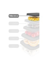 Resim Meleni Home 10 Adet Dikdörtgen Erzak Saklama Kabı Mikrodalgaya Uygun Düzenleyici Organizer 400 ML Gri 