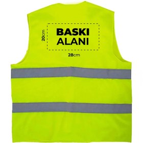 Resim Logo Baskılı Reflektörlü İkaz Yeleği Baskılı Toptan - Ön Baskı + Arka Baskı / Yeşil 