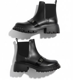 Resim Mira Kadın Siyah Gerçek Deri Postal Bot – Kalın Tabanlı, Streç Yan Bantlı, Günlük Şık Chelsea Bot 